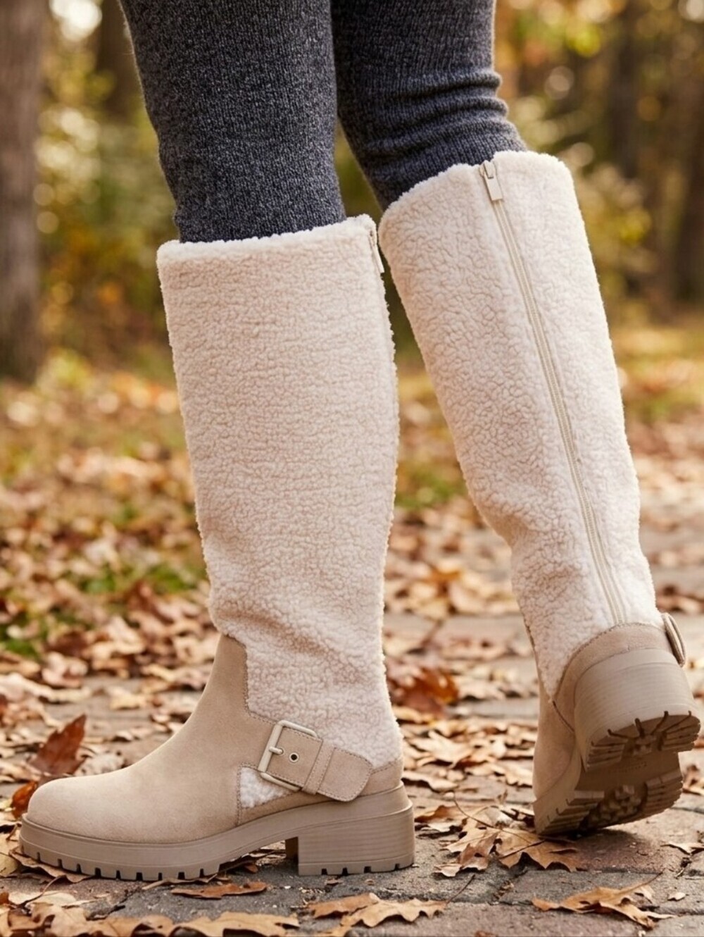 Franco Sarto Cream Shearling-Lined Slip-On Mule